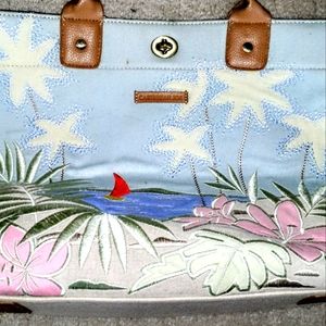 BEACH BAG EMBROIDERED BY CARRIBEAN JOE, ZIP POCKET, 19 x 11x 5" LIKE NEW